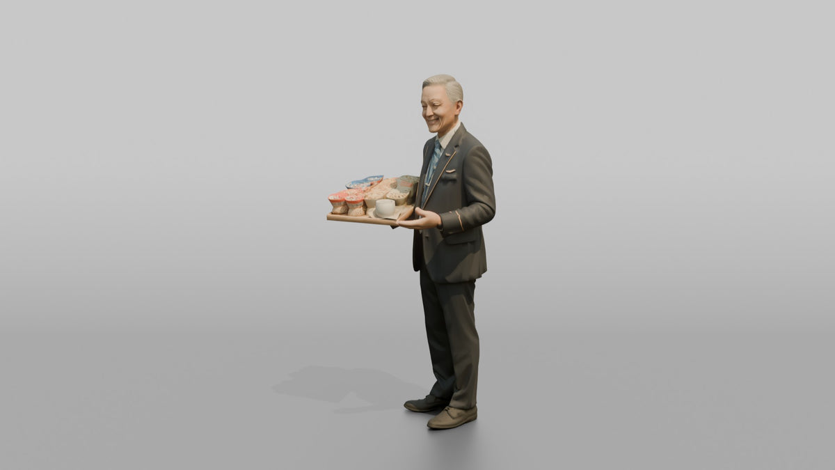 Caucasian Flight Attendant Checking Baggage Tags - 3D character model, view 4