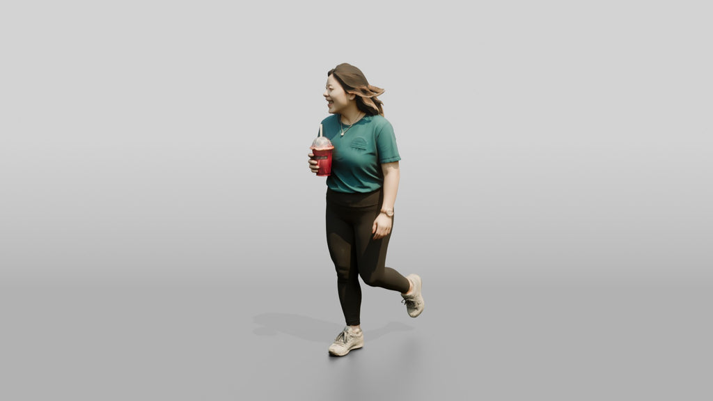 Chinese Woman Walking with Iced Drink