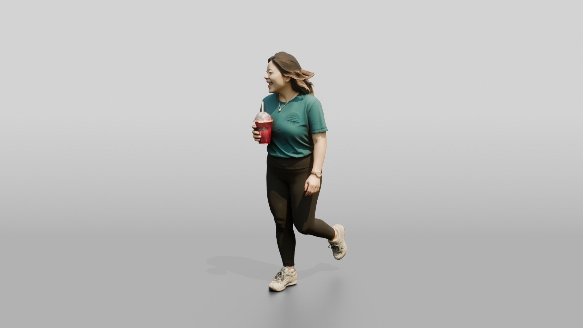 Chinese Woman Walking with Iced Drink