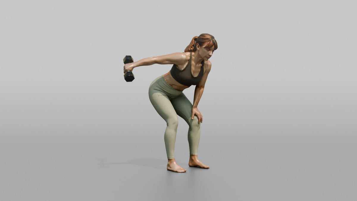 Weightlifter Woman Performing A Tricep Kickback With A Dumbbell - 3D character model, view 4