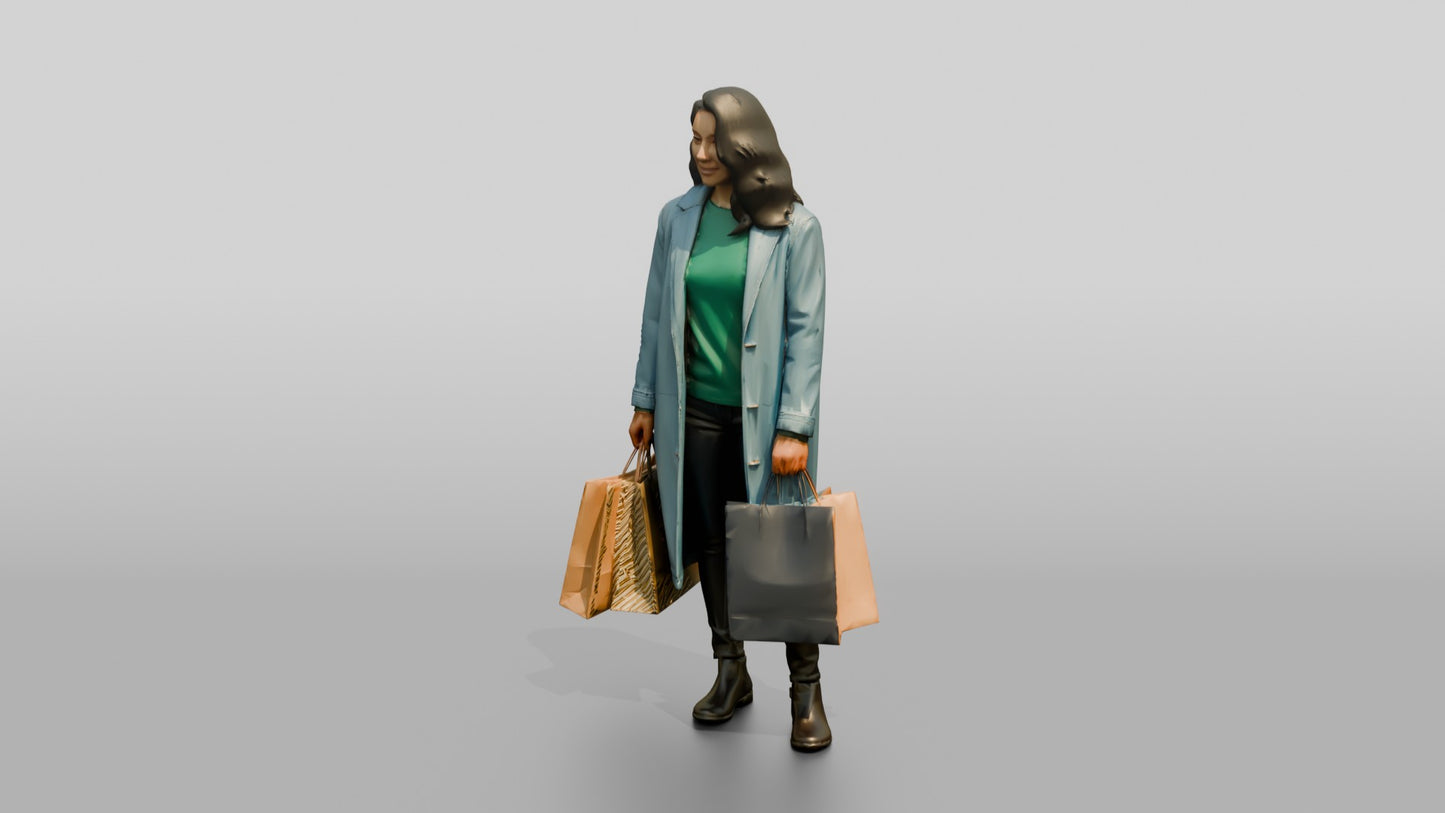 Latina Woman in Long Denim Coat