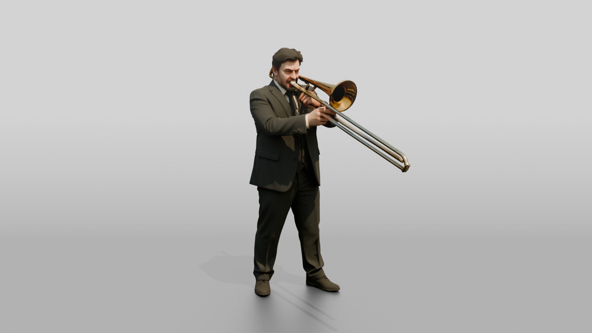 Trombone Player Extending Slide