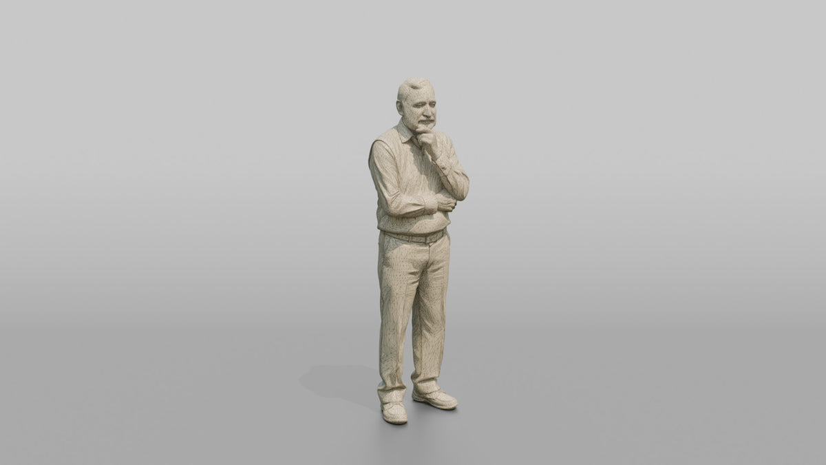 Man Customer Looking Off To The Side Thoughtfully - wireframe topology preview