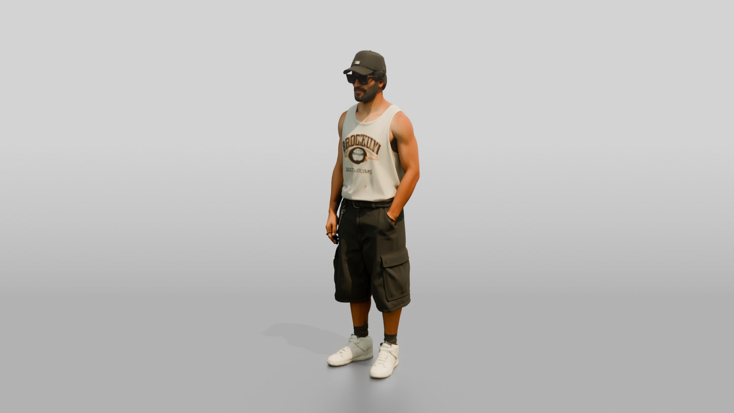 African-American Man Relaxed Pose on the Boardwalk