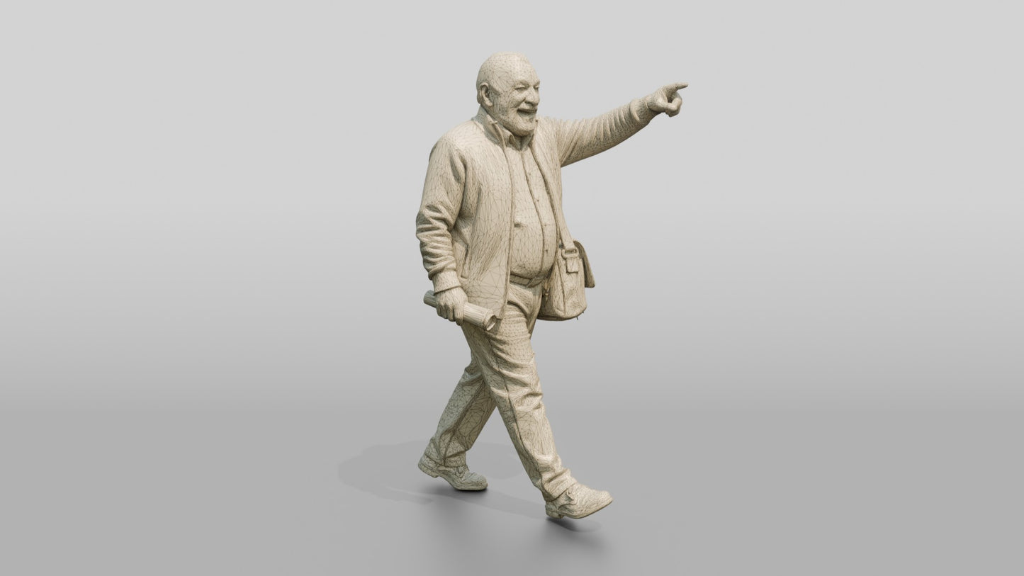 Elderly Man Pointing While Walking