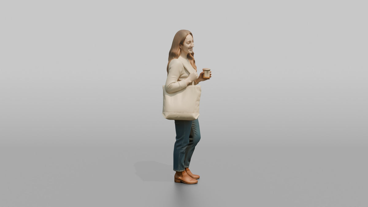 Woman Customer Holding A Tote Bag And A Small Candle - 3D character model, view 2