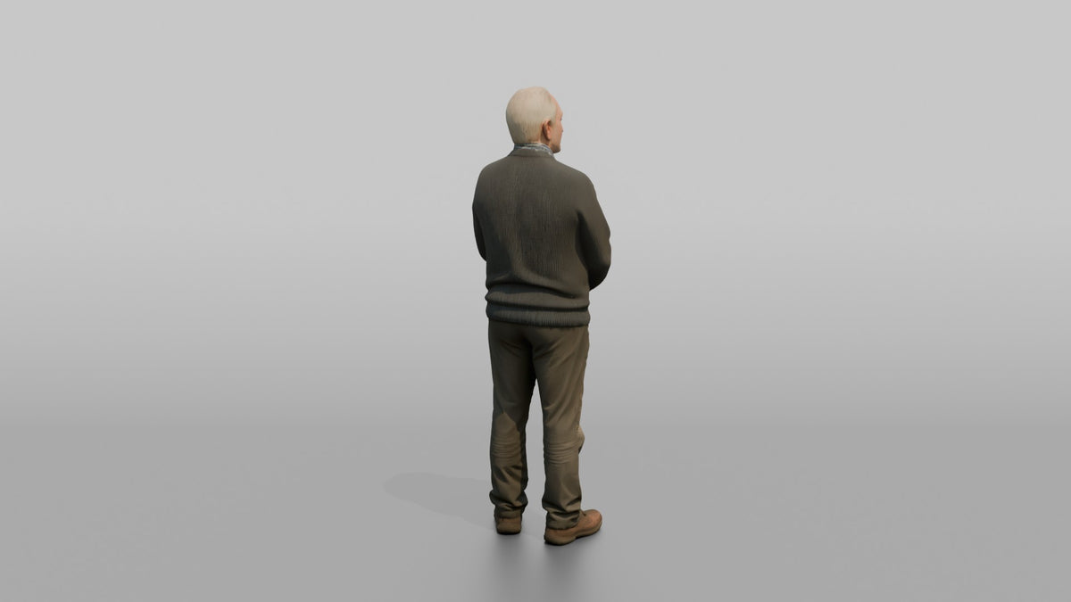 Man Customer Standing Patiently With Hands Clasped - 3D character model, view 3