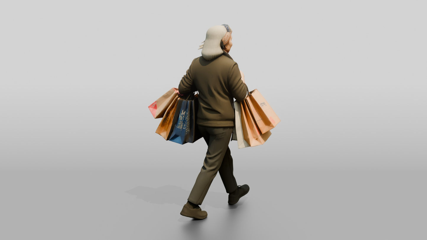 Elderly Woman Walking with Shopping Bags