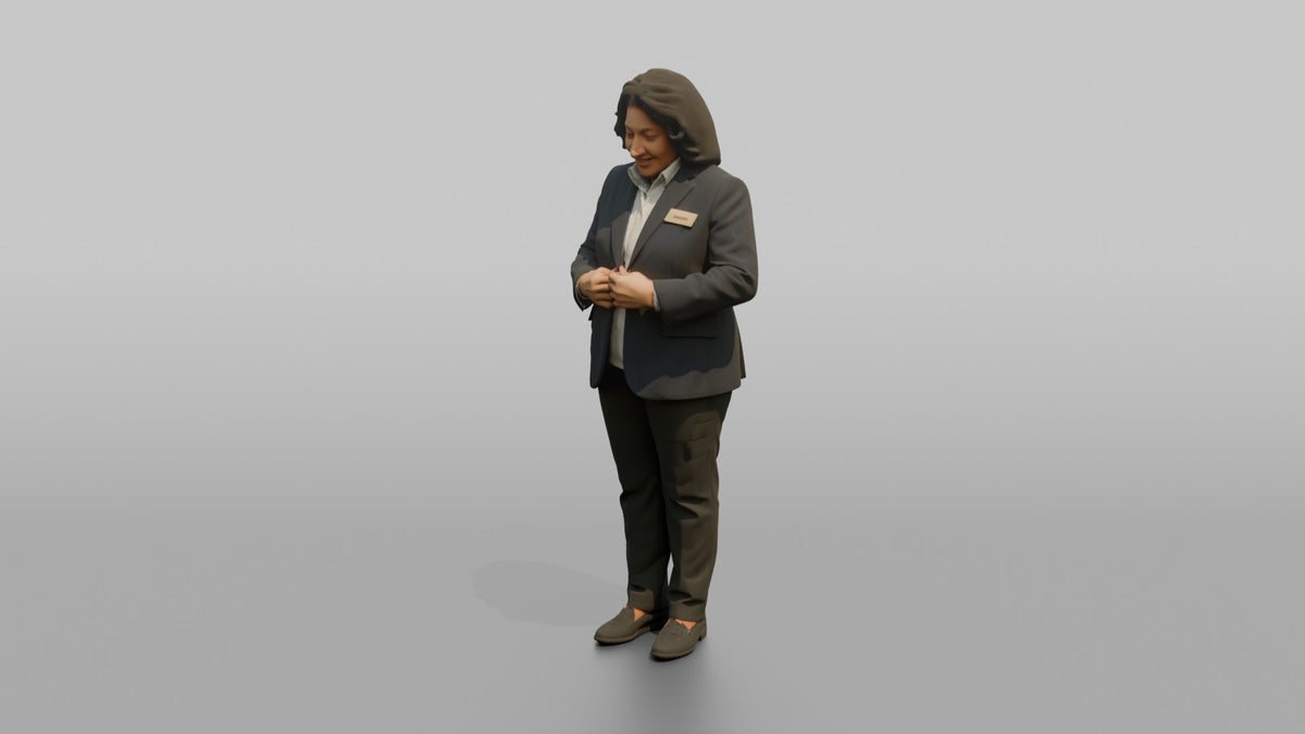Receptionist Woman Adjusting Their Blazer - 3D character model, view 4