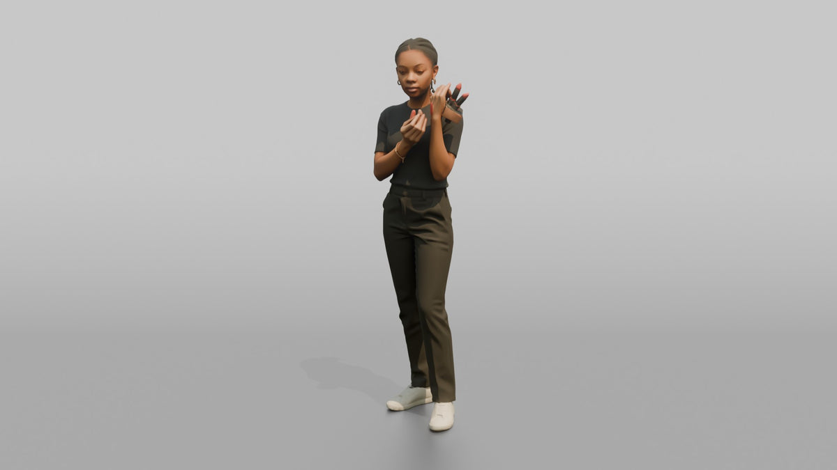 Woman Customer Comparing Two Lipstick Shades - 3D character model, view 4