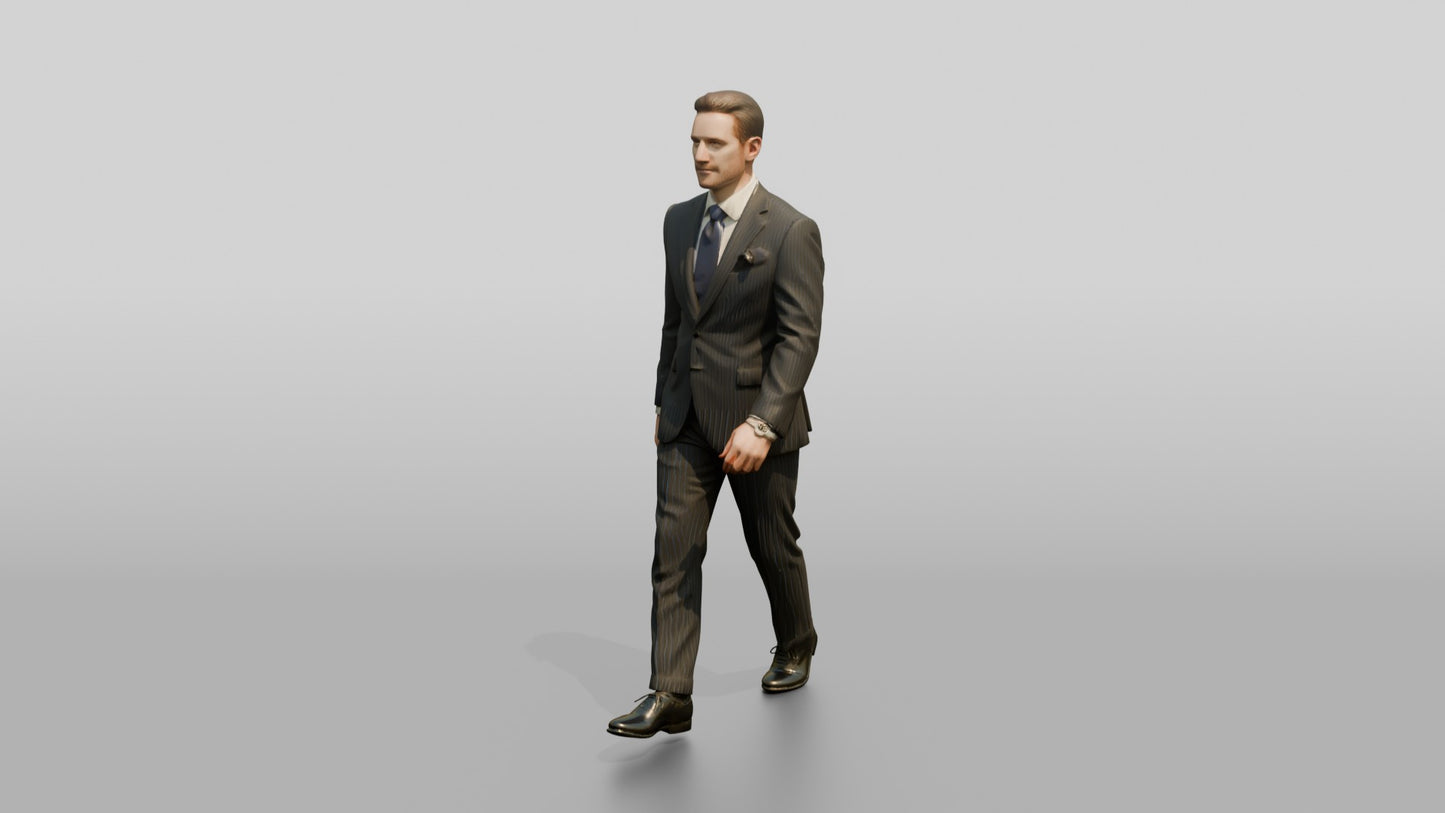Businessman Walking in a Navy Suit