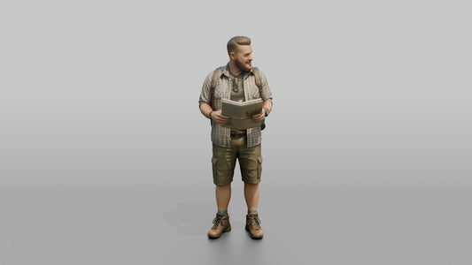 Vacationer Wearing Unbuttoned Short Sleeve Shirt Over Tee - 3D character model, view 1