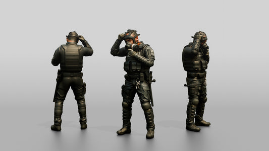 Riot Police Officer Adjusting Gear