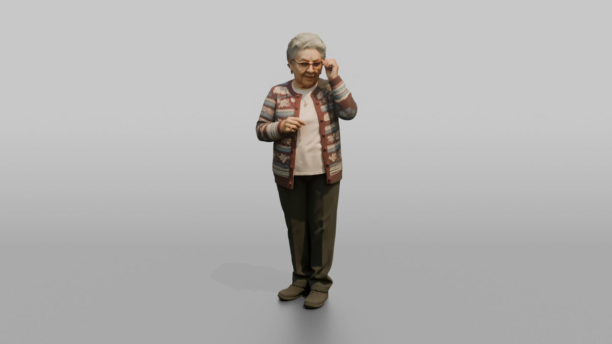 Grandmother Adjusting Her Reading Glasses - 3D character model, view 5