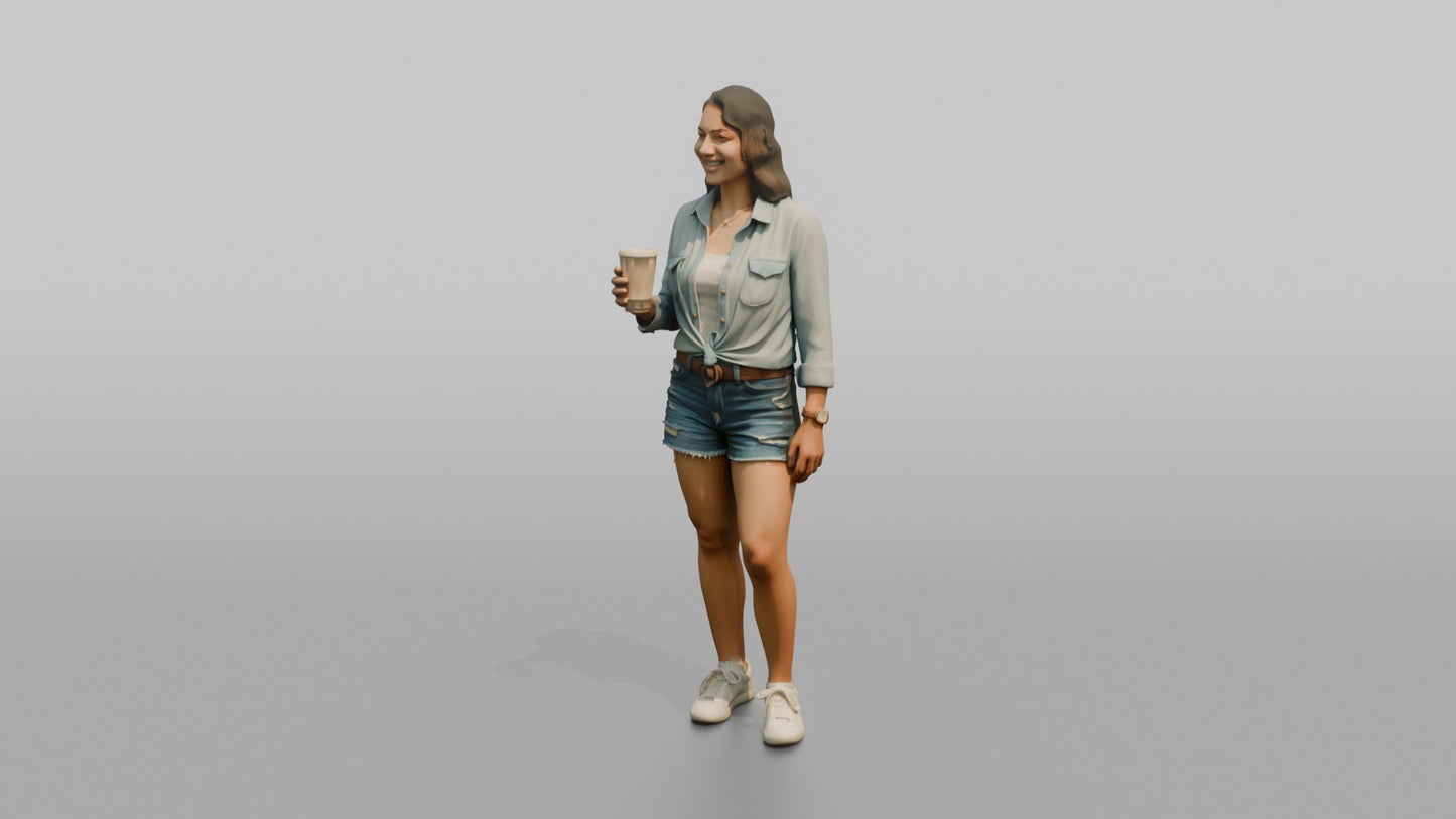 Vacationer Wearing Denim Shirt Tied At Waist And