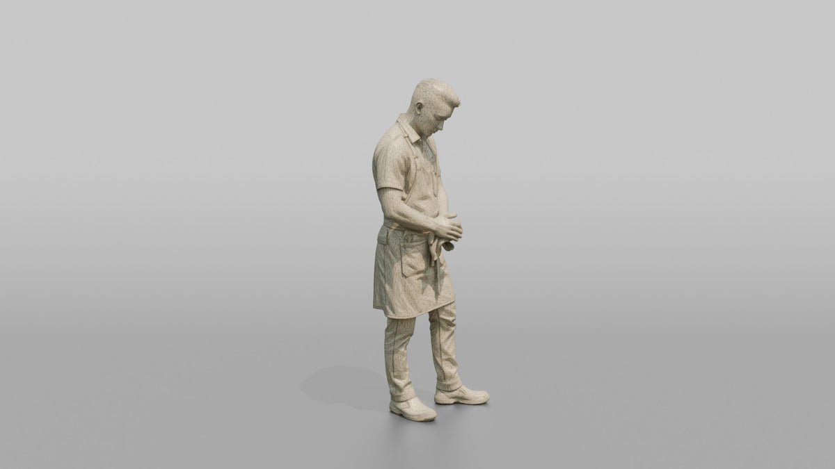 Server Woman Wiping Hands On An Apron - wireframe topology preview