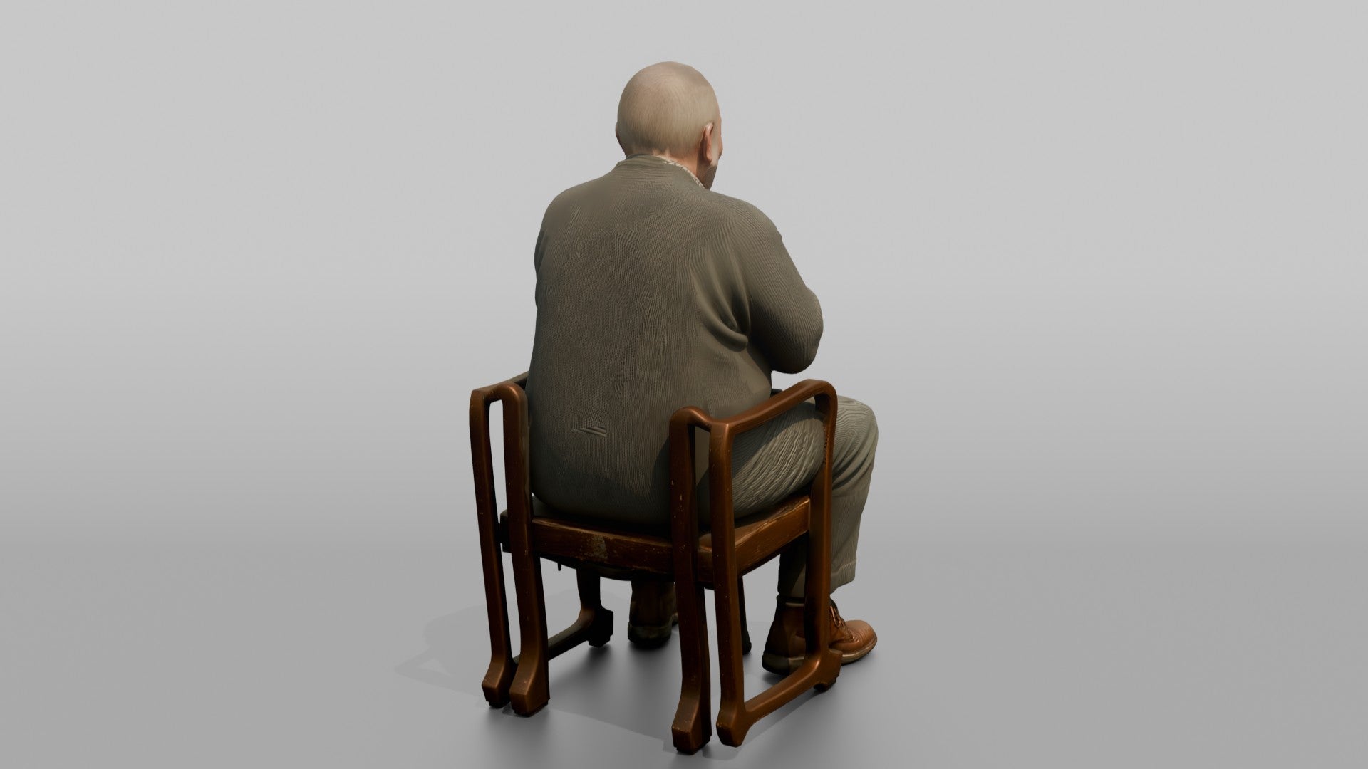 British Man Sitting Upright with a Cane