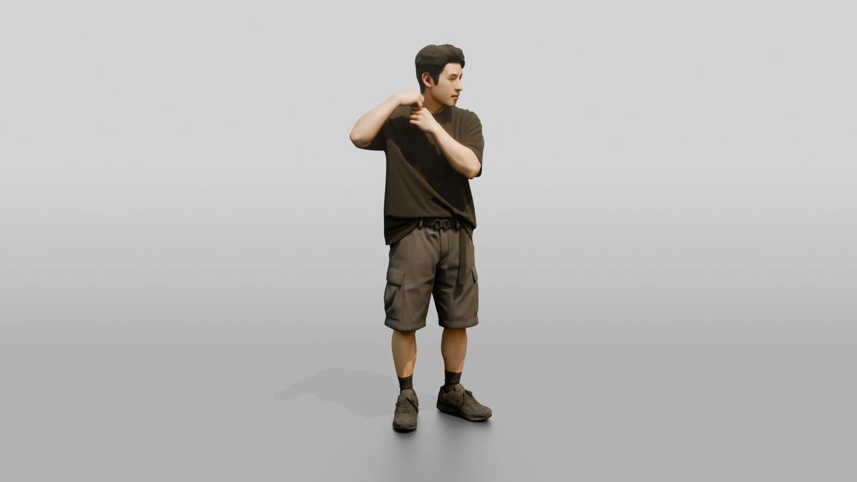 Man Adjusting Strap in Oversized Streetwear - 3D character model, view 1