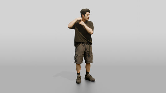Man Adjusting Strap in Oversized Streetwear - 3D character model, view 1
