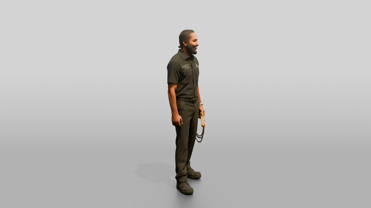 Mechanic Holding a Diagnostic Multimeter - 3D character model, view 2