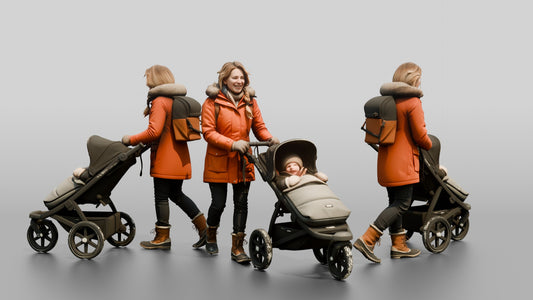 Norwegian Mother Pushing Stroller in Snow