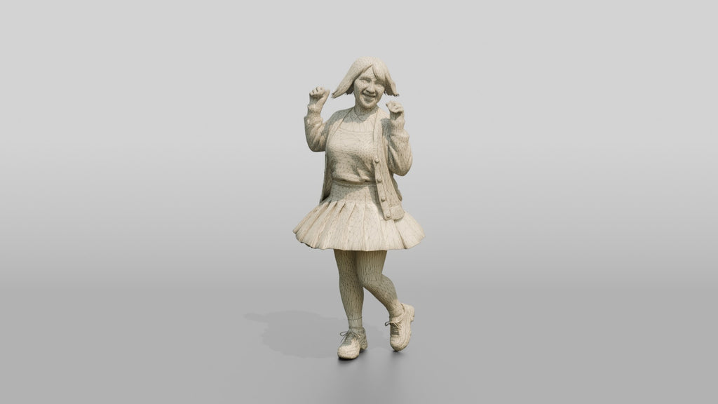 Asian Woman Spinning in Pleated Skirt
