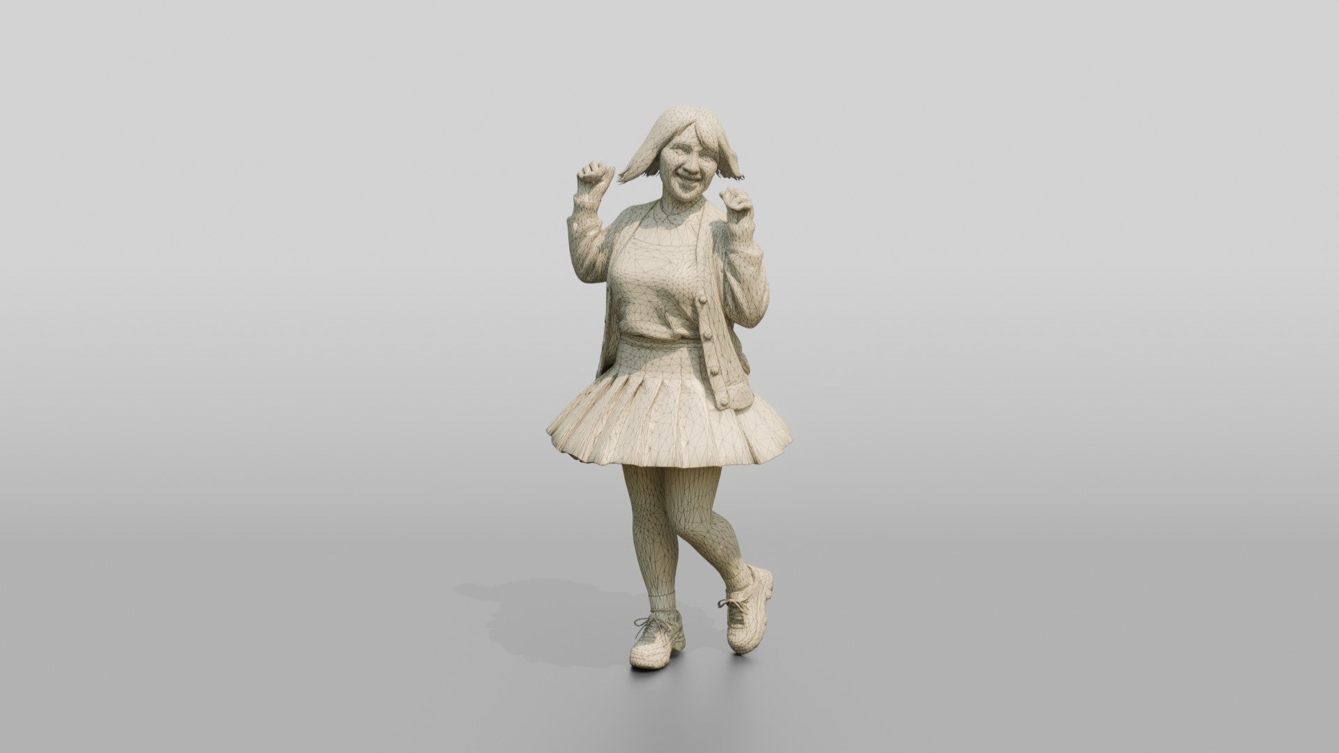 Asian Woman Spinning in Pleated Skirt