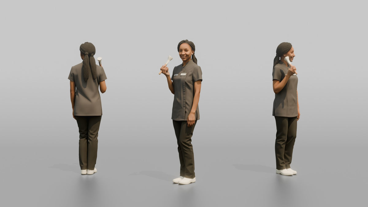 Esthetician Man Holding A Facial Skincare Brush - 3D character model, view 1