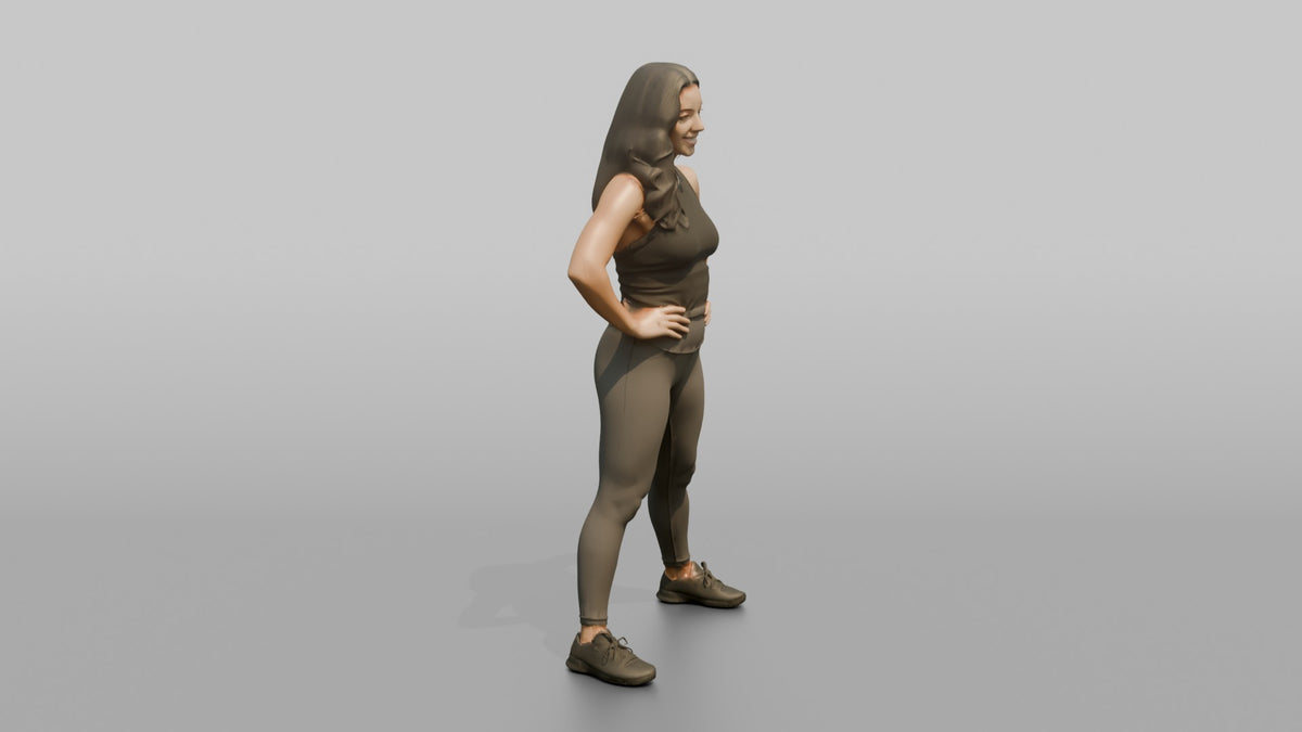 Physique Model Woman Standing In A Confident Wide Stance, Hands On Hips - 3D character model, view 2