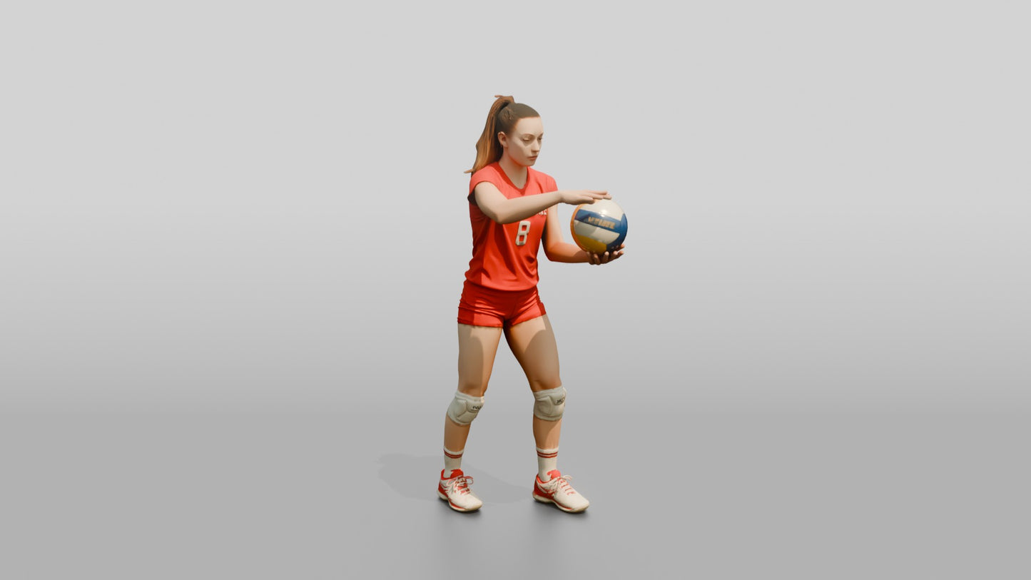 Caucasian Female Volleyball Player in Red Uniform