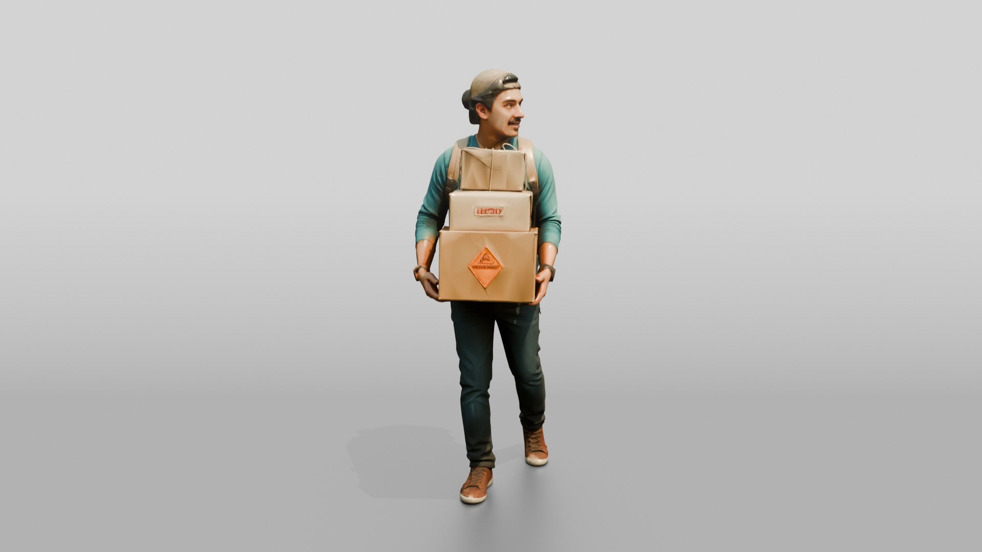 Man Carrying Stacked Boxes