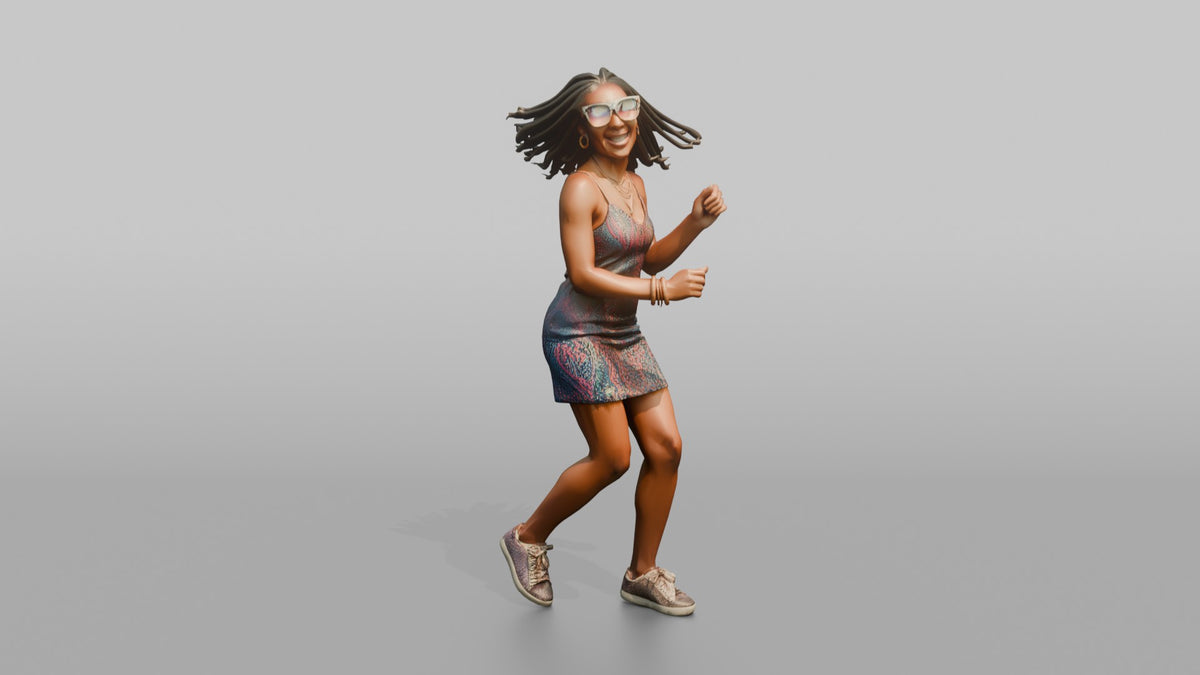 Patron Woman Wearing Statement Colorful Sunglasses, Dancing Under Lights - 3D character model, view 5