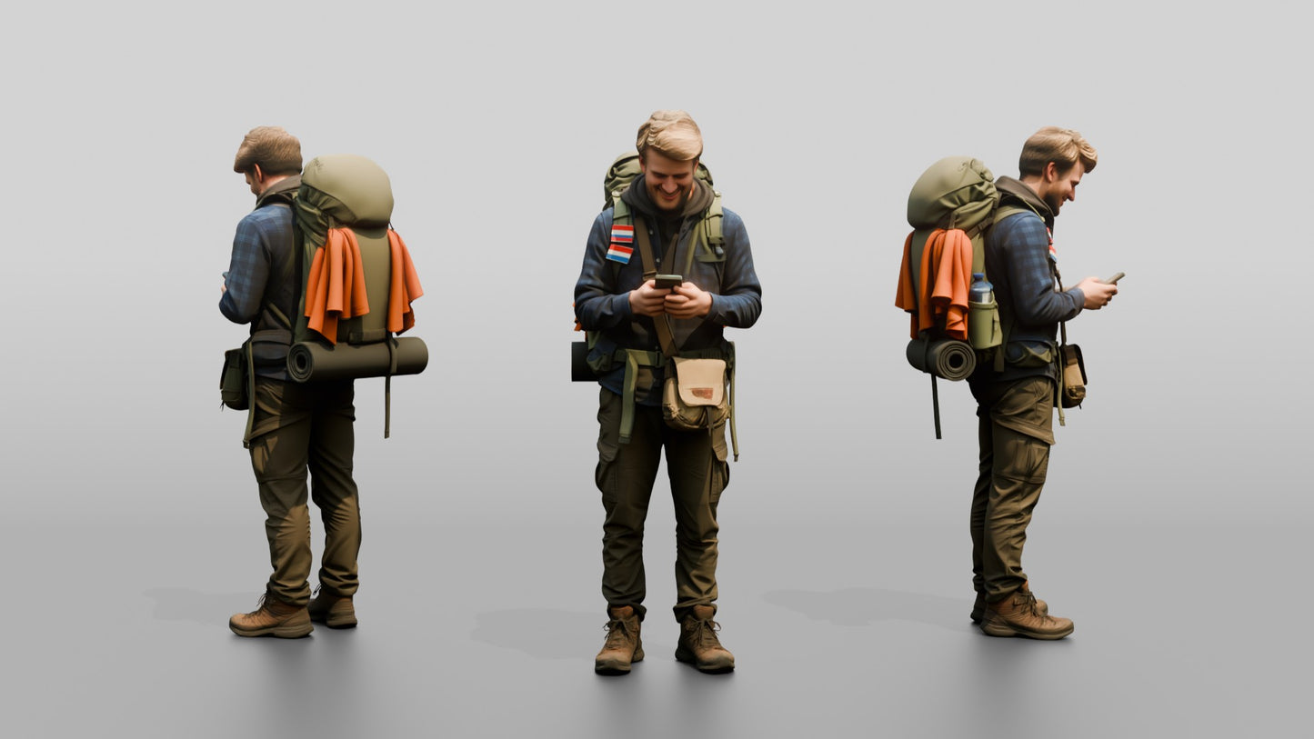 Weary Backpacker Checking Phone Map