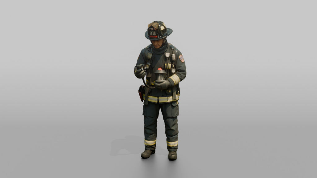 Firefighter Man Checking His Oxygen Gauge Pressures