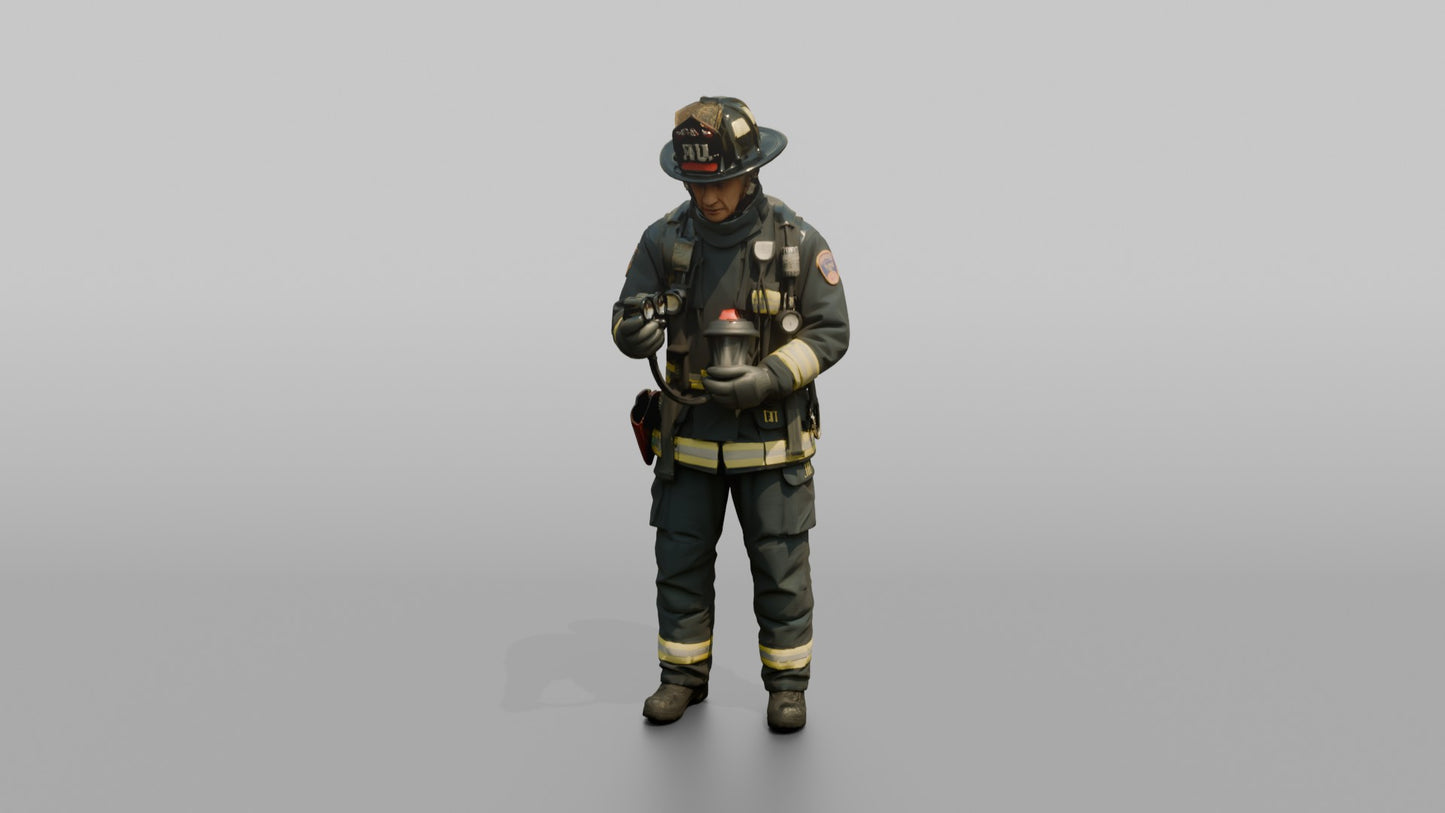 Firefighter Man Checking His Oxygen Gauge Pressures