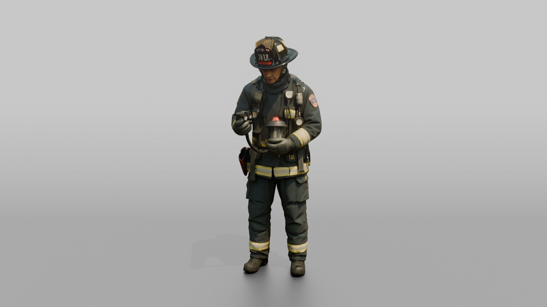 Firefighter Man Checking His Oxygen Gauge Pressures