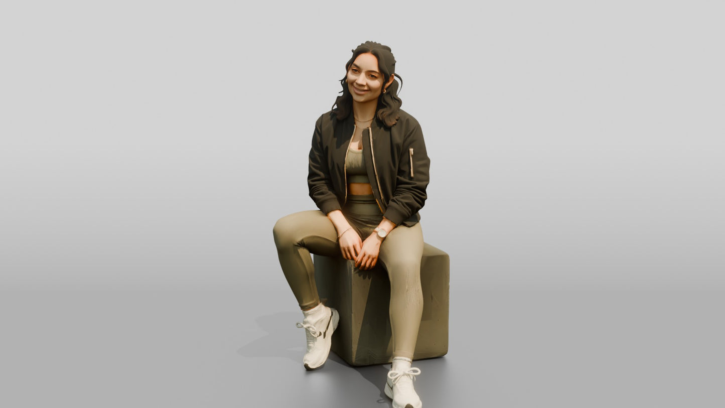 Latina Woman in Athleisure Set and Bomber Jacket