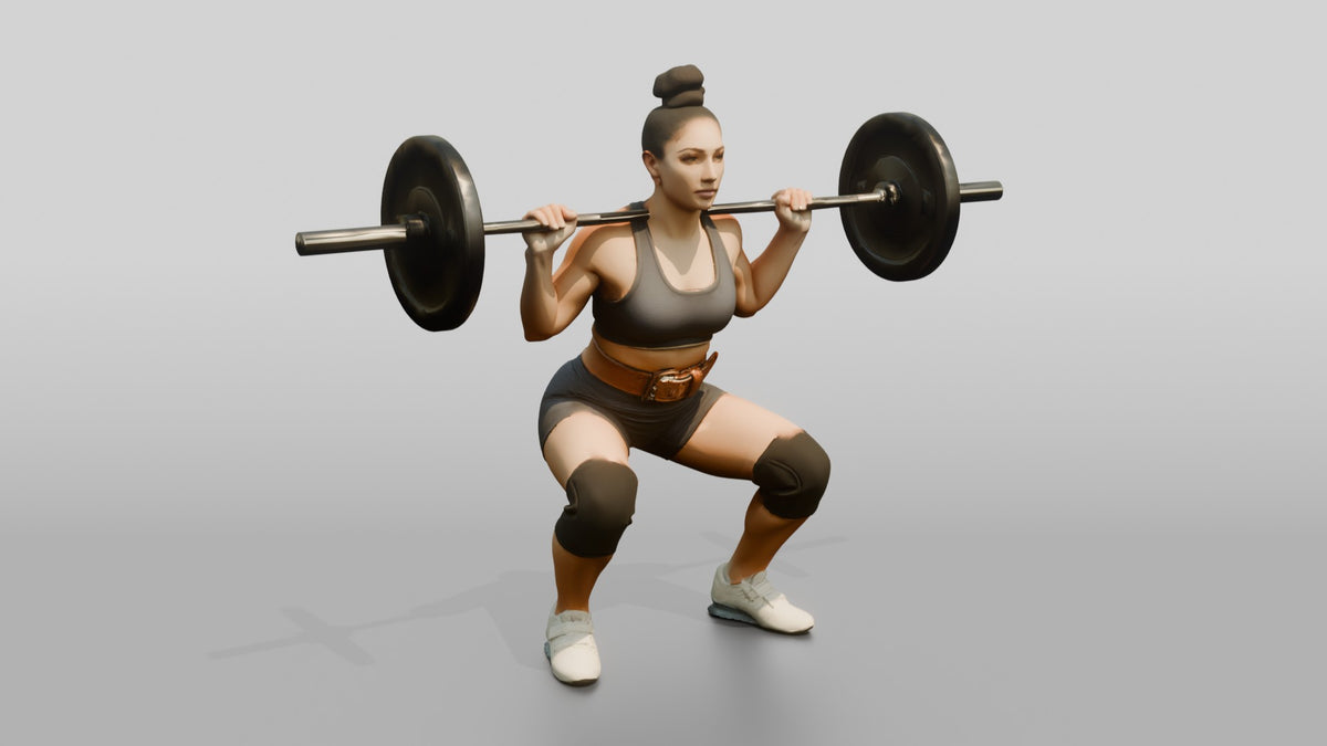 Woman in Athletic Squat Stance - 3D character model, view 1