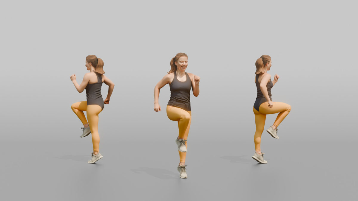 Cardio Athlete Woman Jogging In Place, Arms Bent - 3D character model, view 1