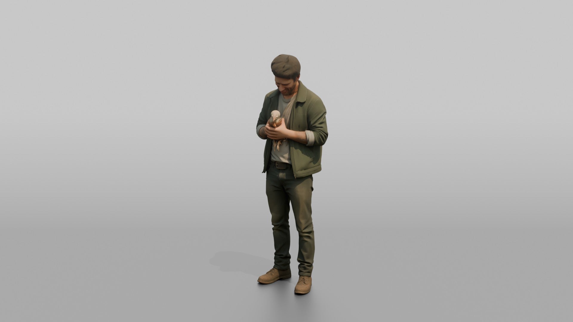 Farmer Cradling Small Chicken