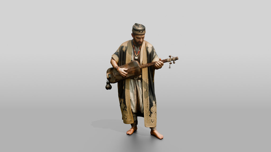 Gnawa Musician Playing Guembri Lute