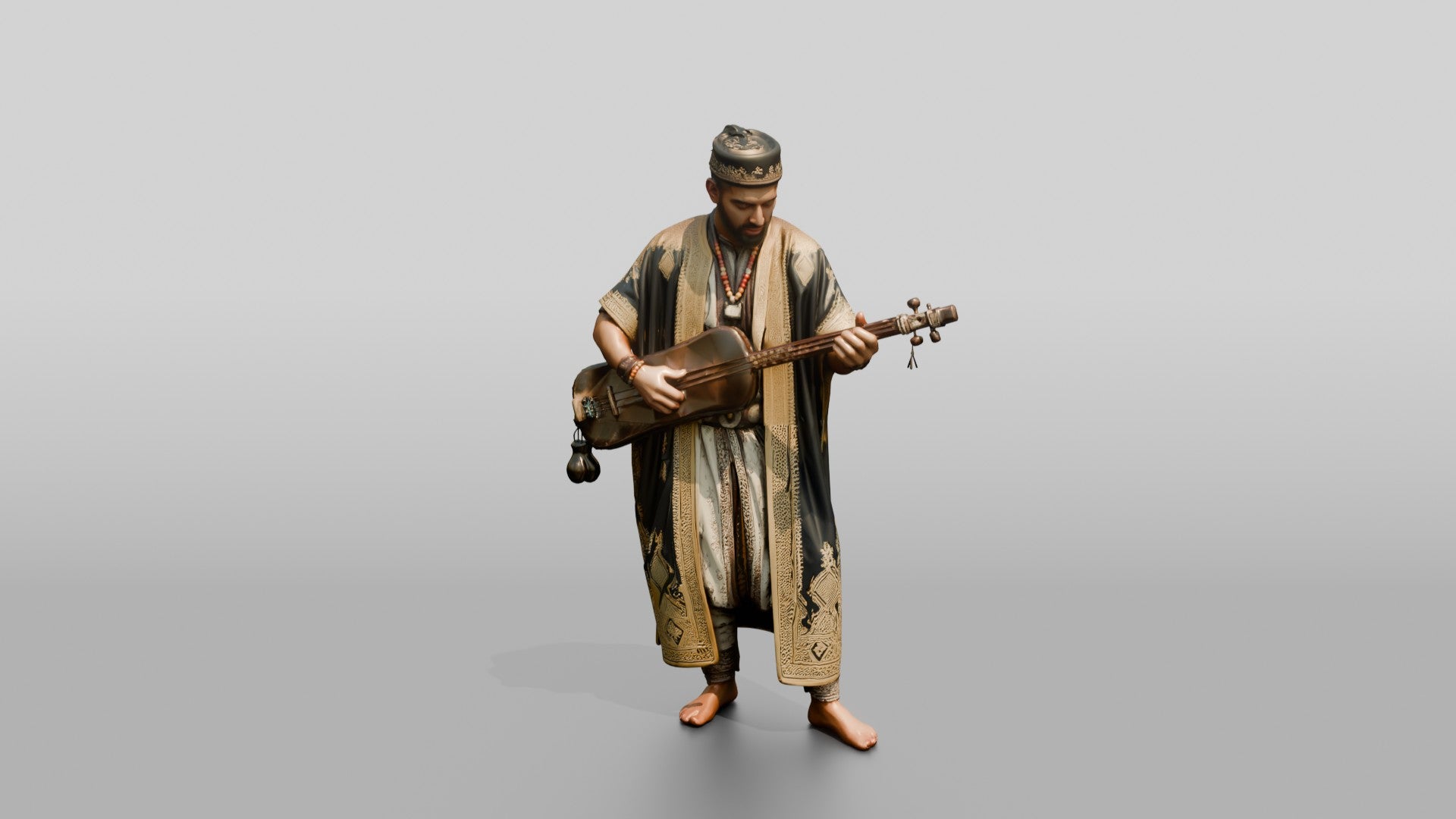Gnawa Musician Playing Guembri Lute