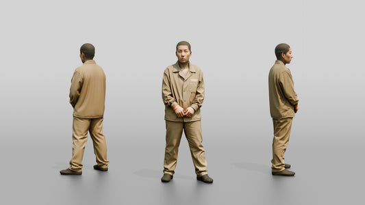 East Asian Female Prisoner in a Khaki Uniform