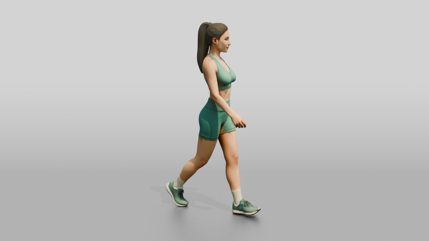 Woman with Ponytail in Green Activewear Walking