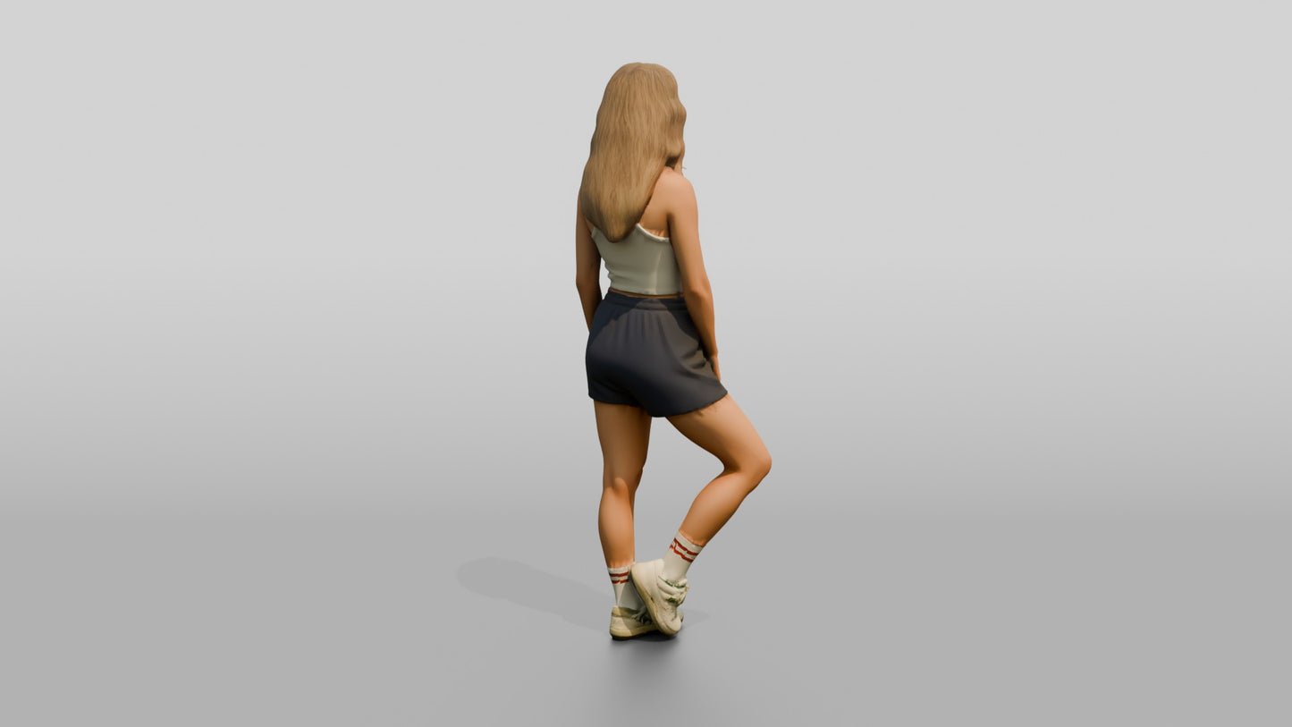 Blonde Woman Walking in Cream Tank Top and Shorts