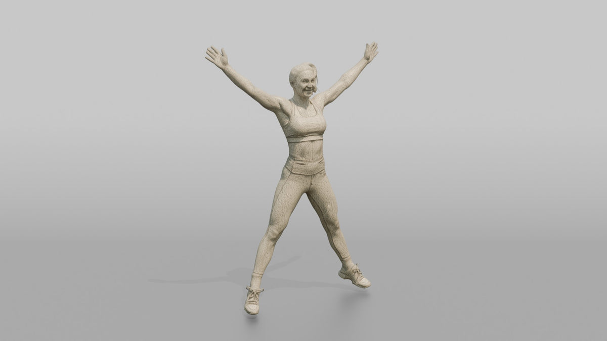 Cardio Athlete Woman Mid-jumping-jack, Arms Out To The Sides - wireframe topology preview