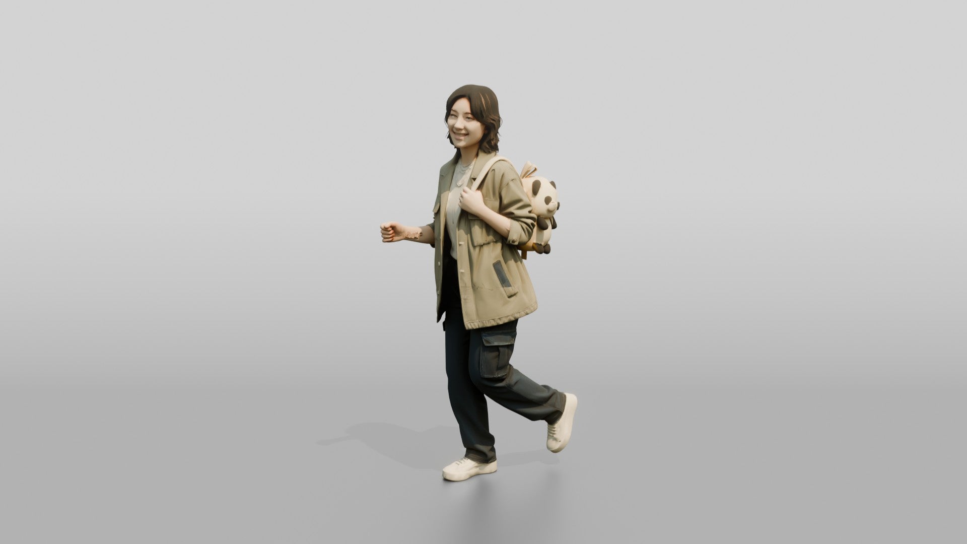 Asian Woman Jogging with Backpack
