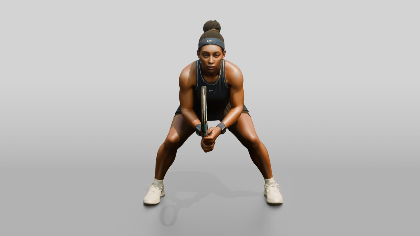 Female Tennis Player Crouched in a Ready Position
