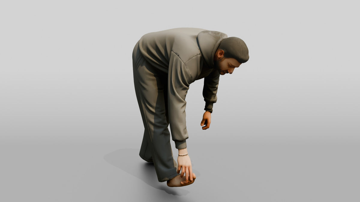 Man Stretching Hamstring Warm-up - 3D character model, view 1