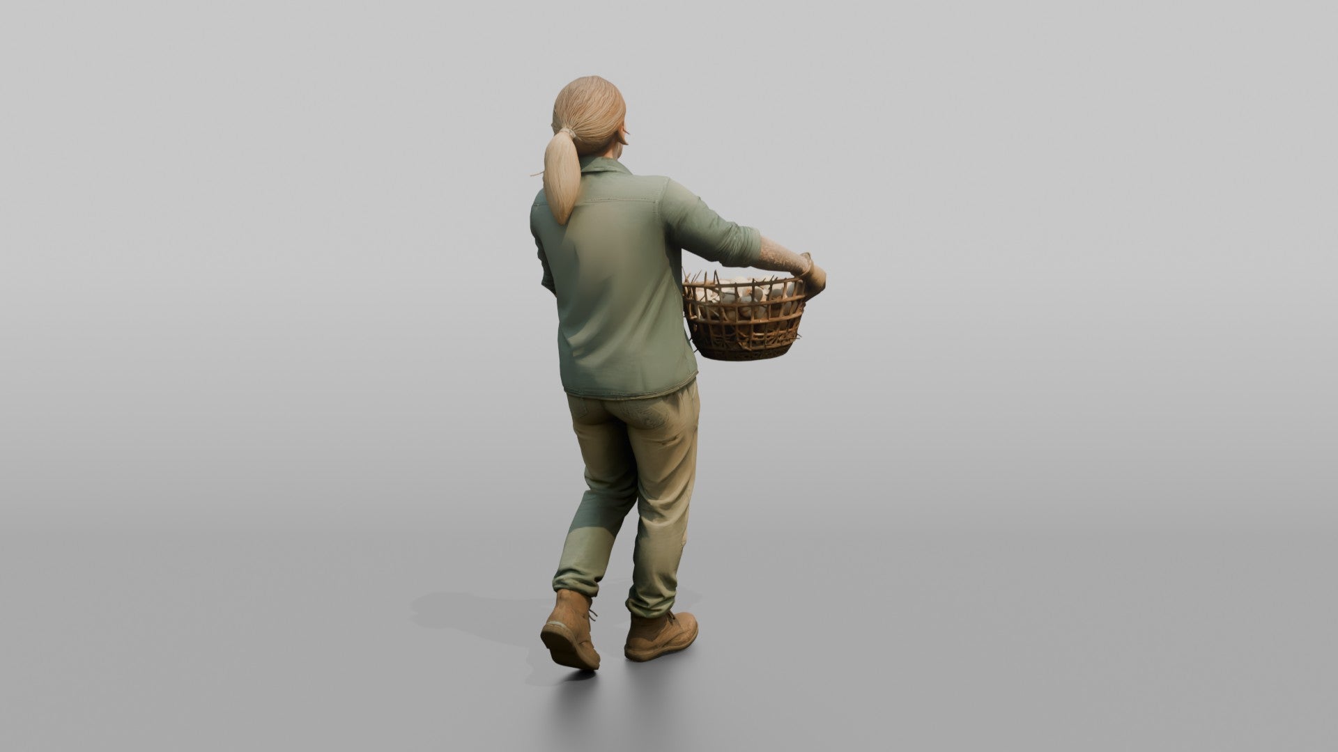 Farmer Carrying Oversized Basket Of Fresh Chicken Eggs
